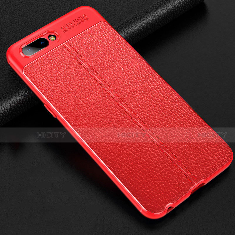 Coque Silicone Gel Motif Cuir Housse Etui S02 pour Oppo A5 Rouge Plus