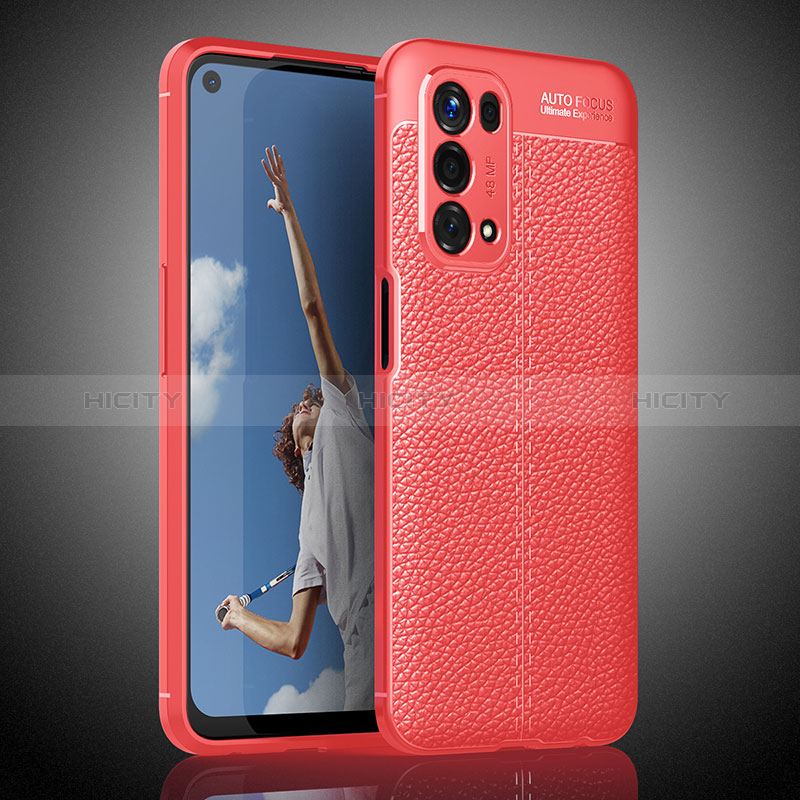 Coque Silicone Gel Motif Cuir Housse Etui S02 pour Oppo A54 5G Rouge Plus