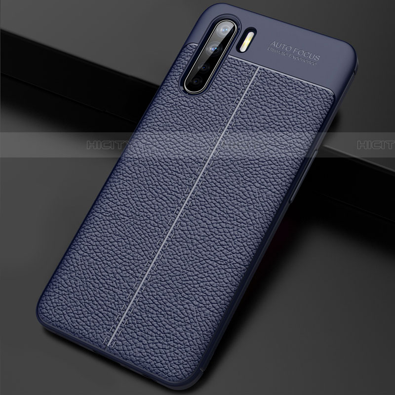 Coque Silicone Gel Motif Cuir Housse Etui S02 pour Oppo A91 Bleu Plus