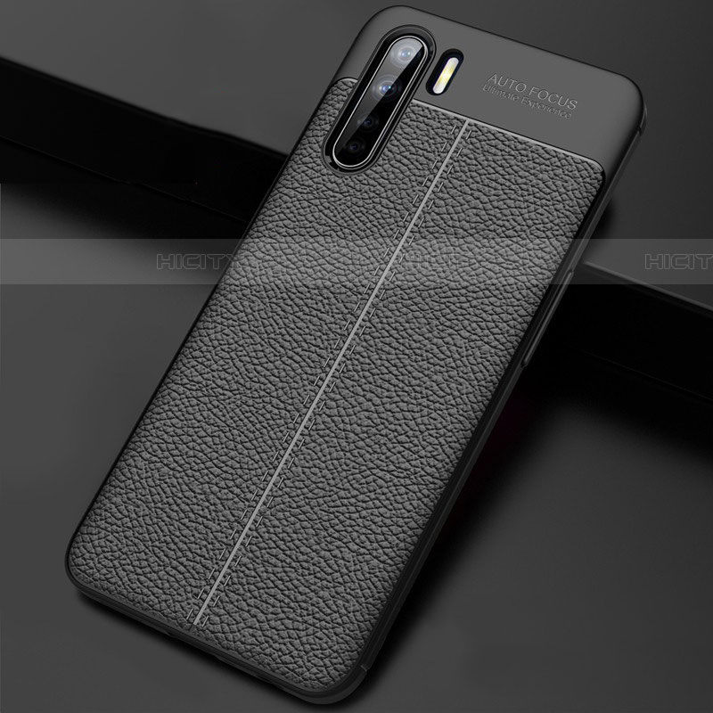 Coque Silicone Gel Motif Cuir Housse Etui S02 pour Oppo A91 Noir Plus