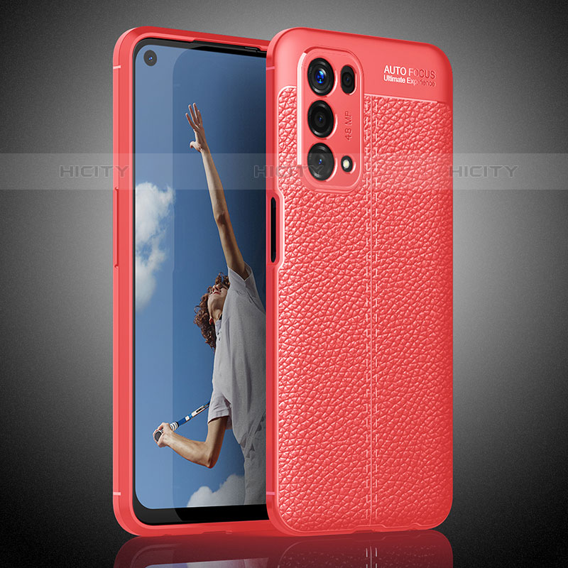 Coque Silicone Gel Motif Cuir Housse Etui S02 pour Oppo A93 5G Rouge Plus