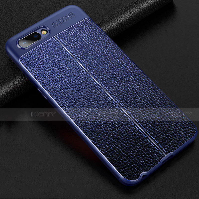 Coque Silicone Gel Motif Cuir Housse Etui S02 pour Oppo AX5 Bleu Plus