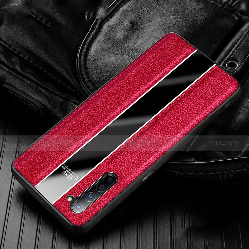 Coque Silicone Gel Motif Cuir Housse Etui S02 pour Oppo F15 Rouge Plus