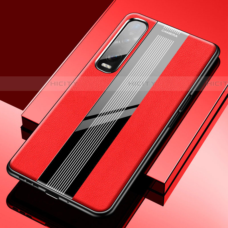 Coque Silicone Gel Motif Cuir Housse Etui S02 pour Oppo Find X2 Pro Rouge Plus