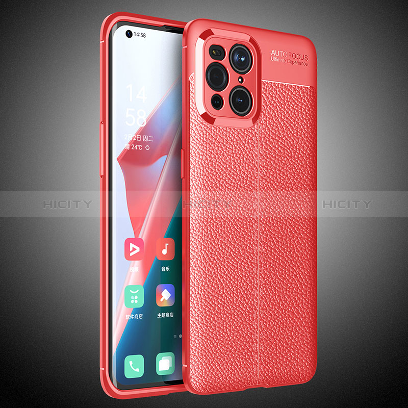 Coque Silicone Gel Motif Cuir Housse Etui S02 pour Oppo Find X3 5G Rouge Plus