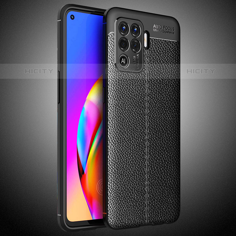 Coque Silicone Gel Motif Cuir Housse Etui S02 pour Oppo Reno5 F Noir Plus