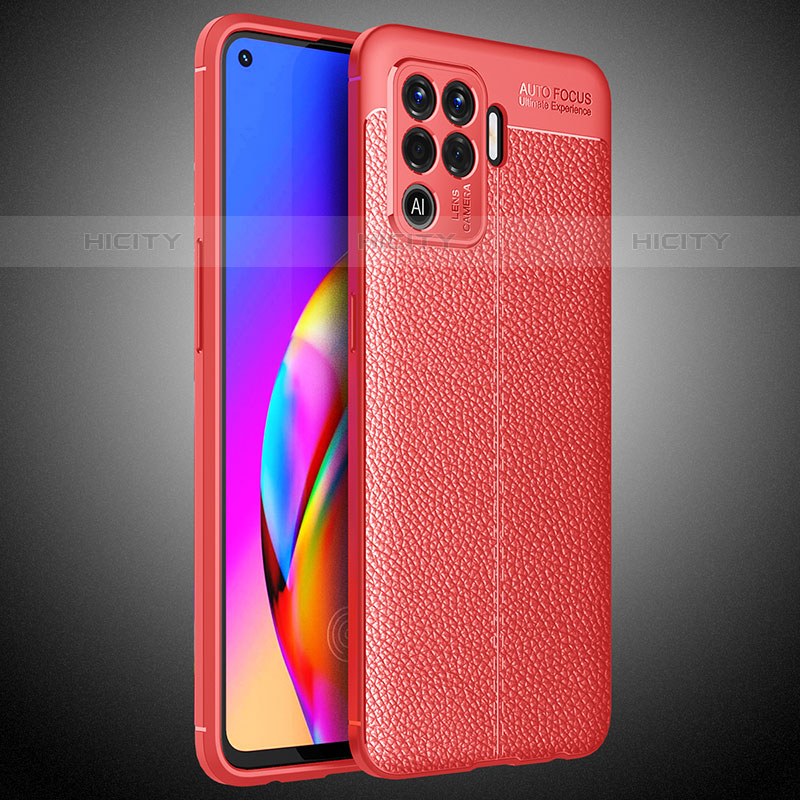 Coque Silicone Gel Motif Cuir Housse Etui S02 pour Oppo Reno5 Lite Rouge Plus