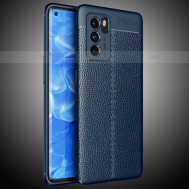 Coque Silicone Gel Motif Cuir Housse Etui S02 pour Oppo Reno6 Pro 5G India Bleu Plus