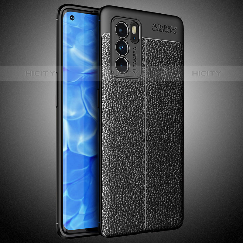 Coque Silicone Gel Motif Cuir Housse Etui S02 pour Oppo Reno6 Pro 5G India Noir Plus