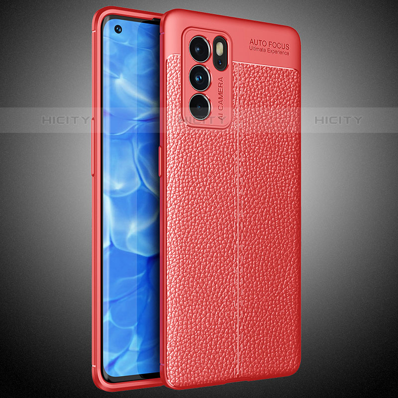 Coque Silicone Gel Motif Cuir Housse Etui S02 pour Oppo Reno6 Pro 5G India Rouge Plus