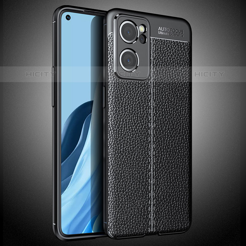 Coque Silicone Gel Motif Cuir Housse Etui S02 pour Oppo Reno7 SE 5G Noir Plus