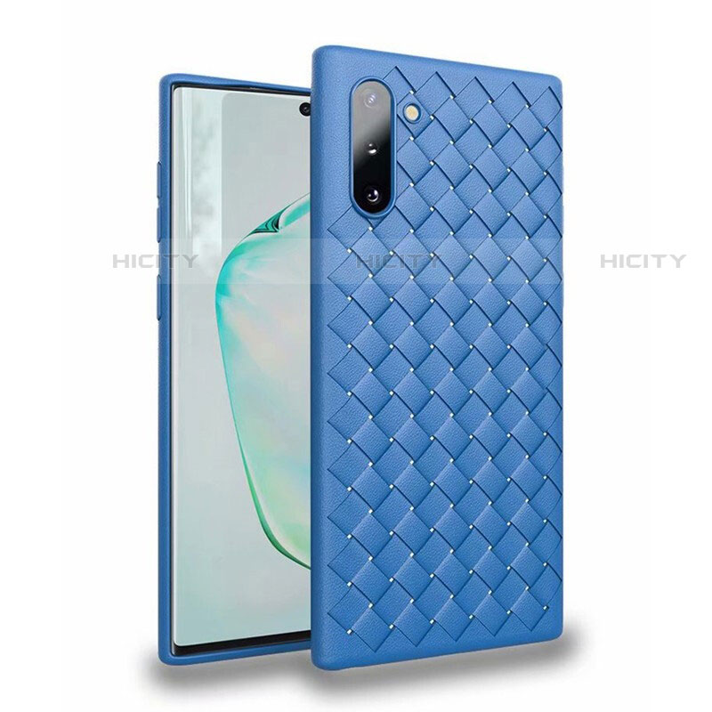 Coque Silicone Gel Motif Cuir Housse Etui S02 pour Samsung Galaxy Note 10 5G Bleu Plus