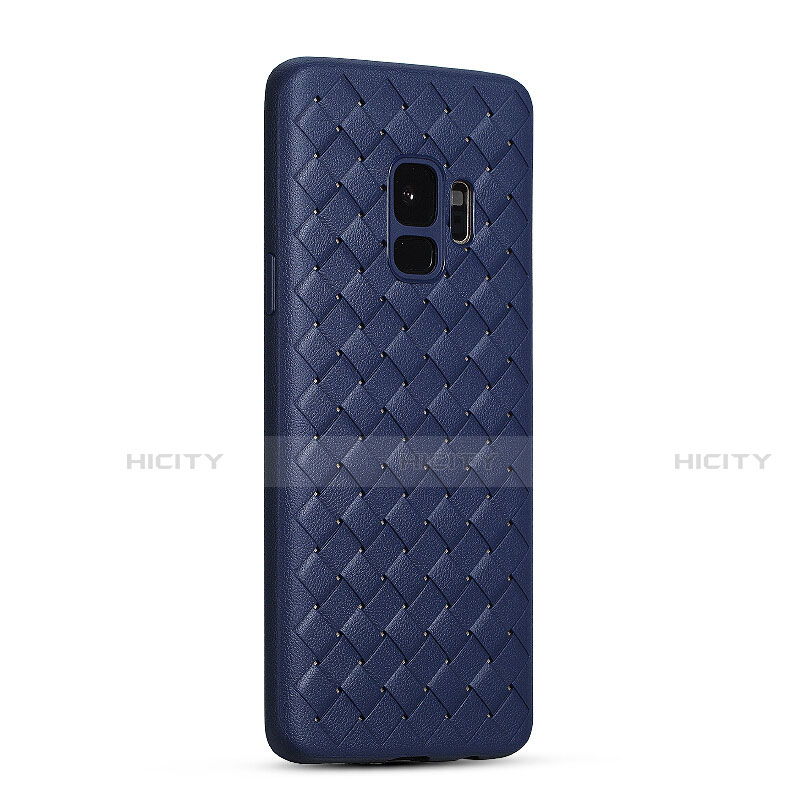 Coque Silicone Gel Motif Cuir Housse Etui S02 pour Samsung Galaxy S9 Bleu Plus