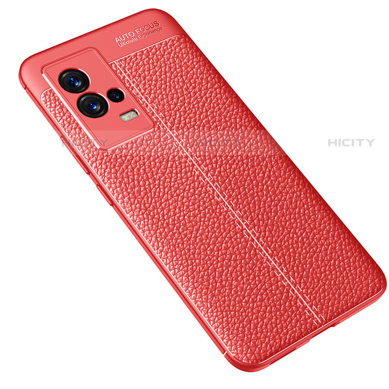 Coque Silicone Gel Motif Cuir Housse Etui S02 pour Vivo iQOO 8 5G Rouge Plus