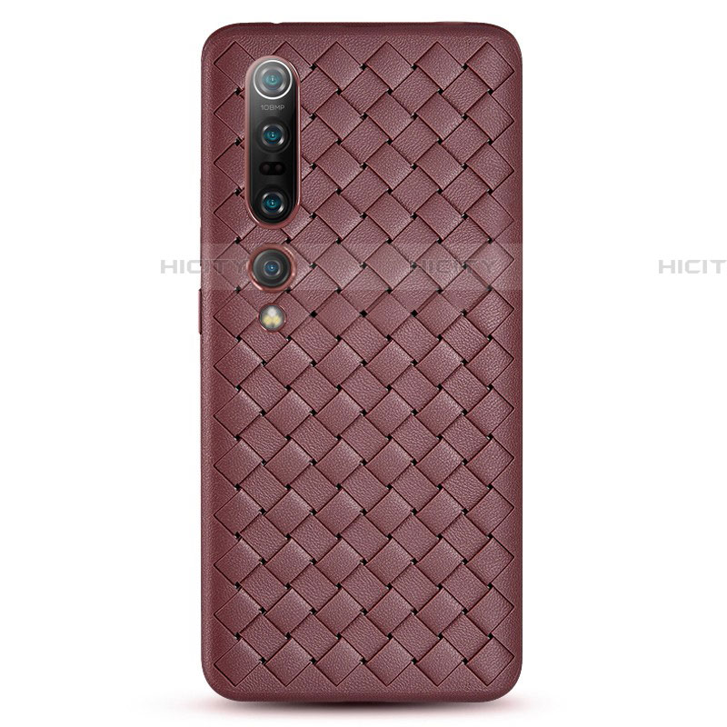 Coque Silicone Gel Motif Cuir Housse Etui S02 pour Xiaomi Mi 10 Pro Marron Plus