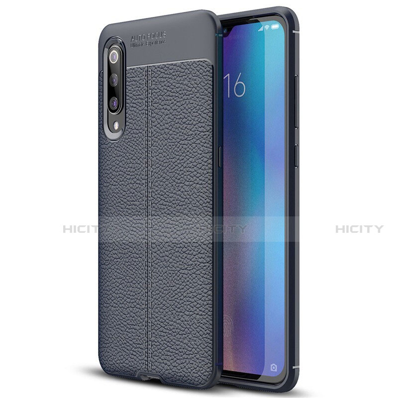 Coque Silicone Gel Motif Cuir Housse Etui S02 pour Xiaomi Mi 9 Lite Bleu Plus