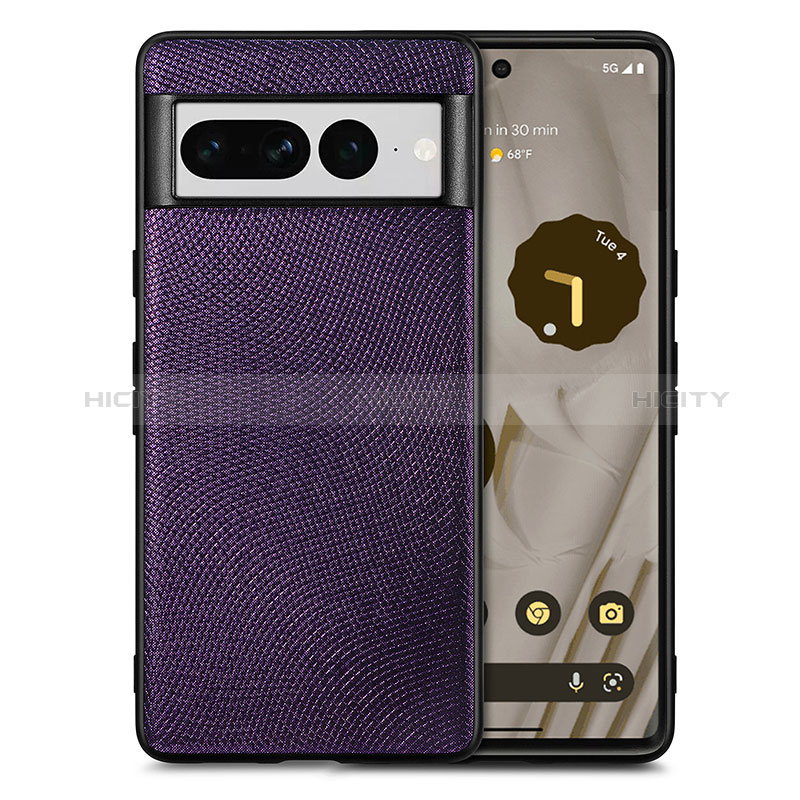 Coque Silicone Gel Motif Cuir Housse Etui S02D pour Google Pixel 7 Pro 5G Violet Plus