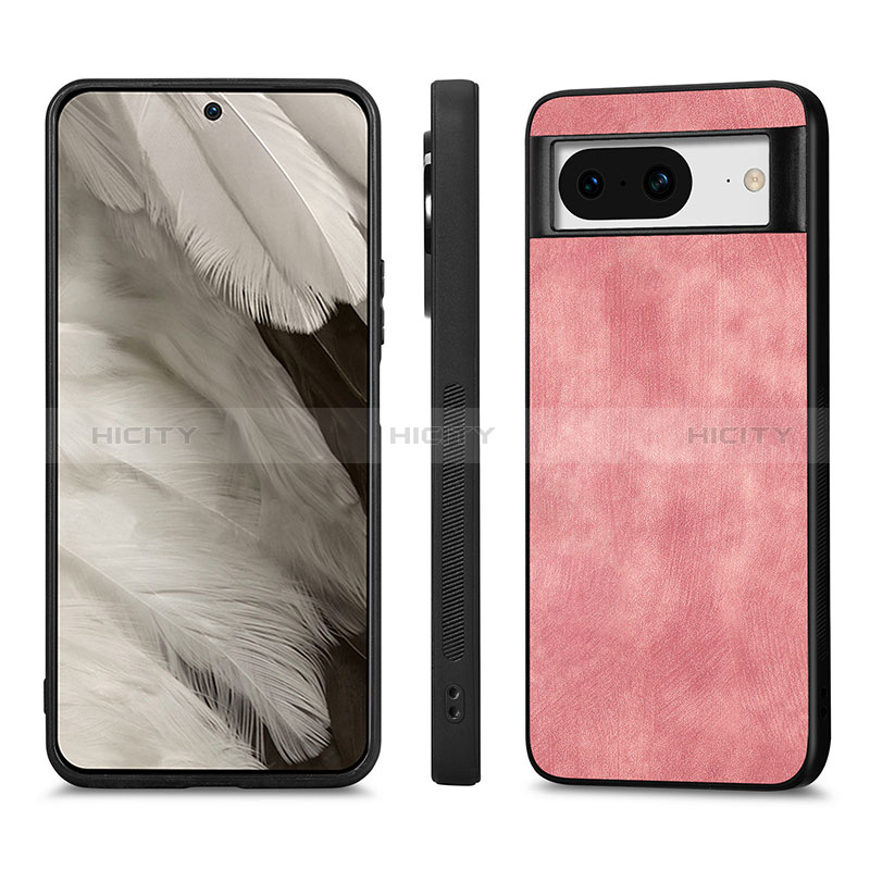 Coque Silicone Gel Motif Cuir Housse Etui S02D pour Google Pixel 8 5G Rose Plus