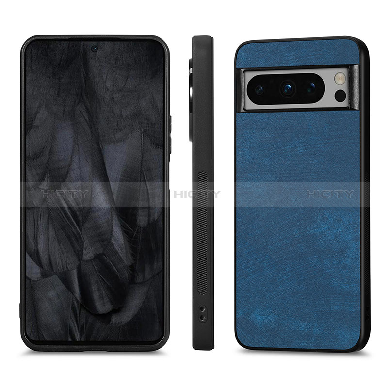 Coque Silicone Gel Motif Cuir Housse Etui S02D pour Google Pixel 8 Pro 5G Bleu Plus