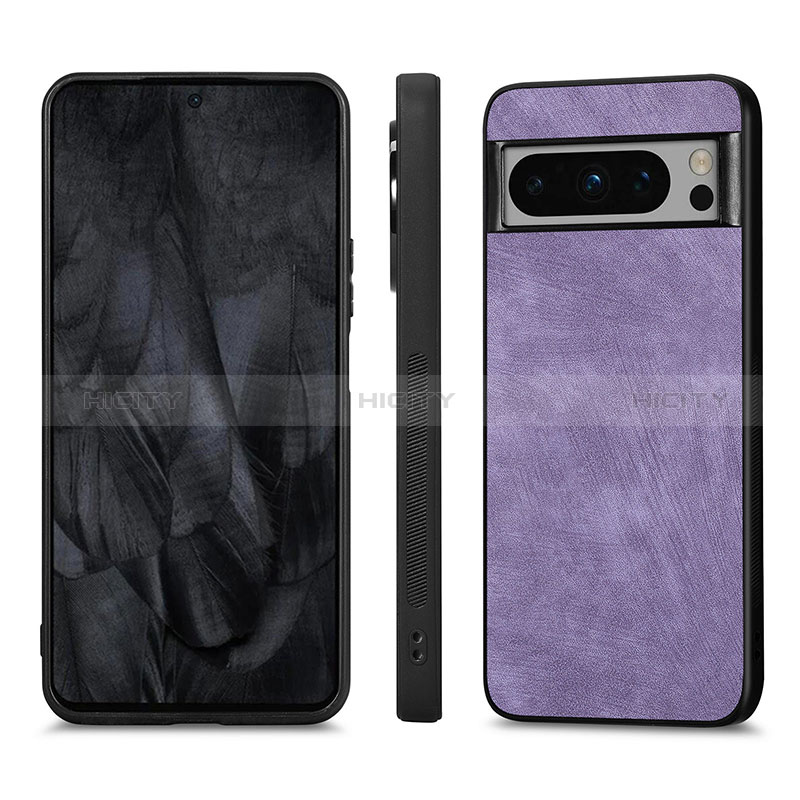 Coque Silicone Gel Motif Cuir Housse Etui S02D pour Google Pixel 8 Pro 5G Violet Plus