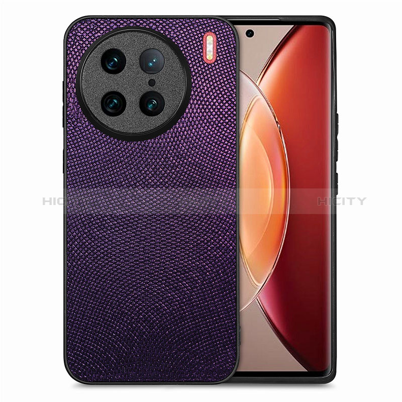 Coque Silicone Gel Motif Cuir Housse Etui S02D pour Vivo X90 Pro 5G Violet Plus