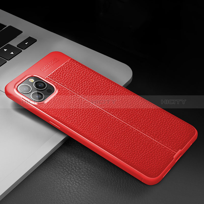 Coque Silicone Gel Motif Cuir Housse Etui S03 pour Apple iPhone 14 Pro Max Rouge Plus