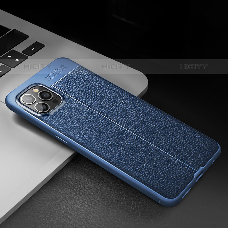 Coque Silicone Gel Motif Cuir Housse Etui S03 pour Apple iPhone 15 Pro Bleu Plus