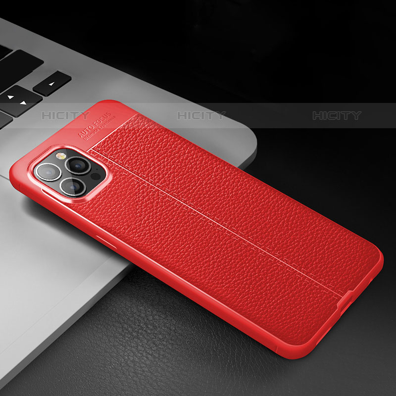 Coque Silicone Gel Motif Cuir Housse Etui S03 pour Apple iPhone 15 Pro Rouge Plus