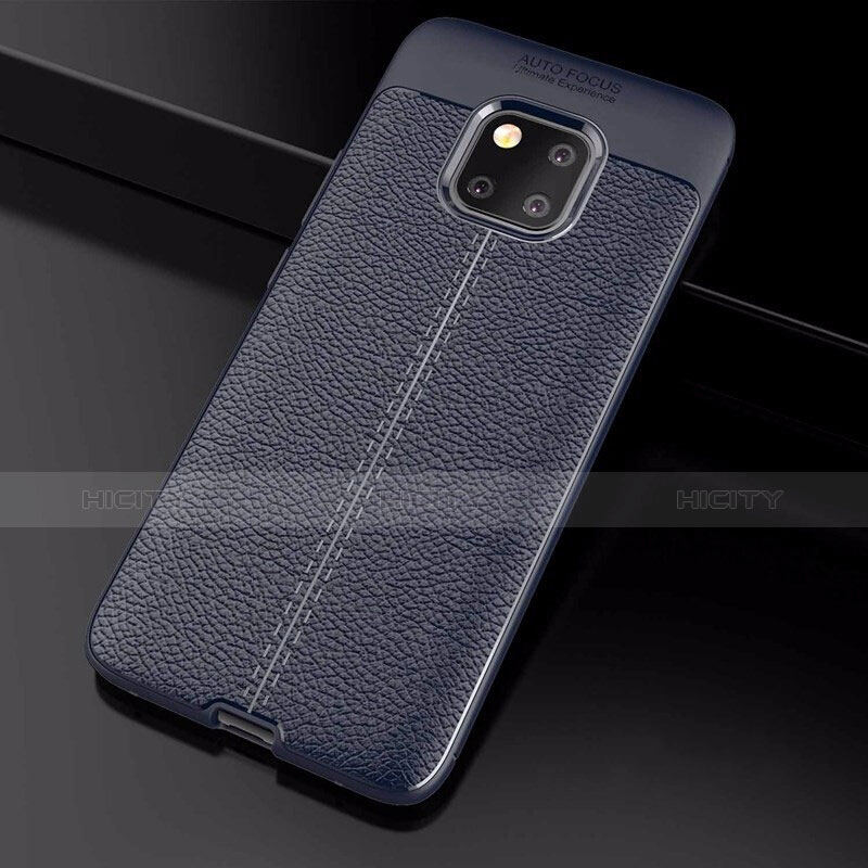 Coque Silicone Gel Motif Cuir Housse Etui S03 pour Huawei Mate 20 Pro Bleu Plus