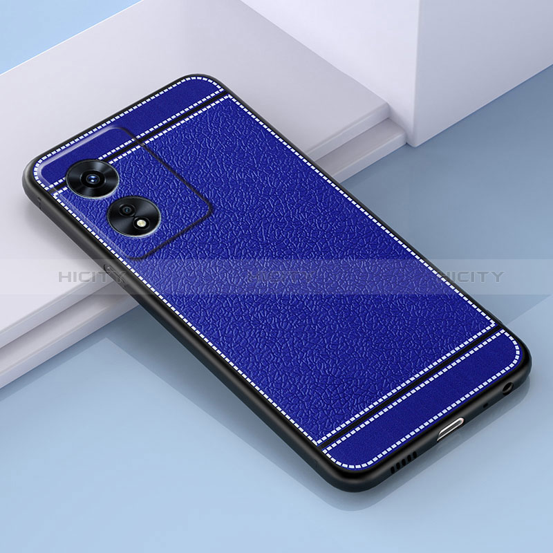 Coque Silicone Gel Motif Cuir Housse Etui S03 pour Oppo A1 5G Bleu Plus