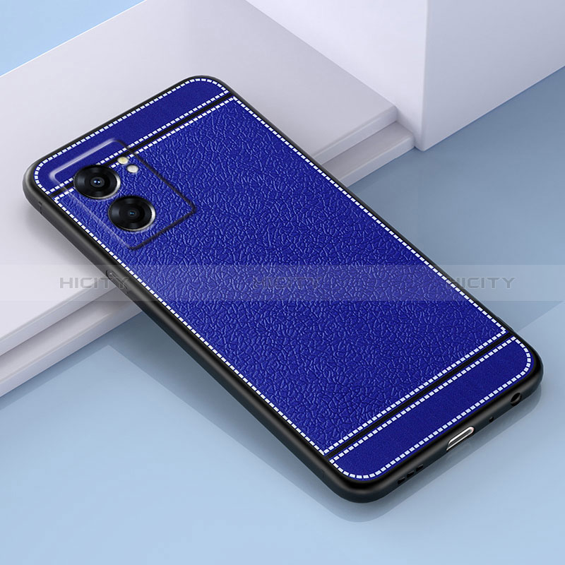 Coque Silicone Gel Motif Cuir Housse Etui S03 pour Oppo A57 5G Bleu Plus