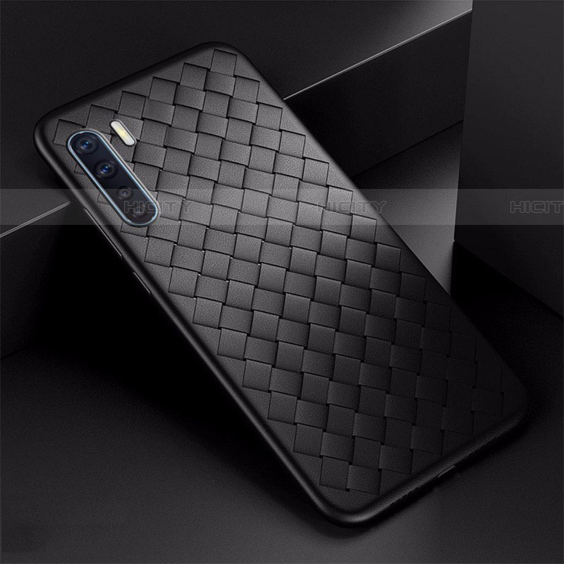 Coque Silicone Gel Motif Cuir Housse Etui S03 pour Oppo A91 Noir Plus