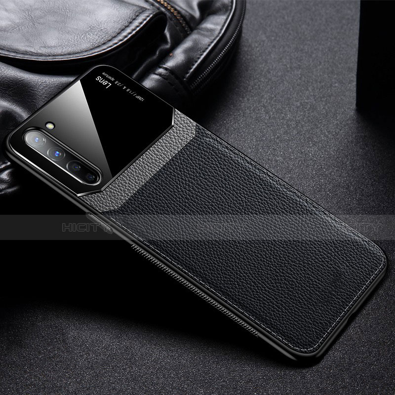 Coque Silicone Gel Motif Cuir Housse Etui S03 pour Oppo F15 Noir Plus