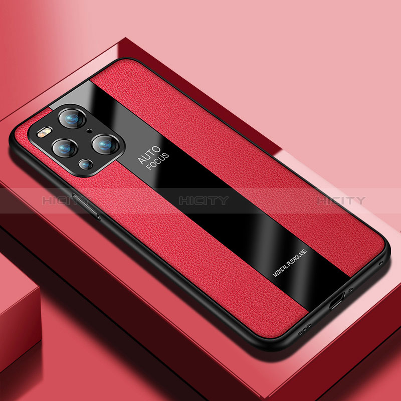 Coque Silicone Gel Motif Cuir Housse Etui S03 pour Oppo Find X3 5G Rouge Plus