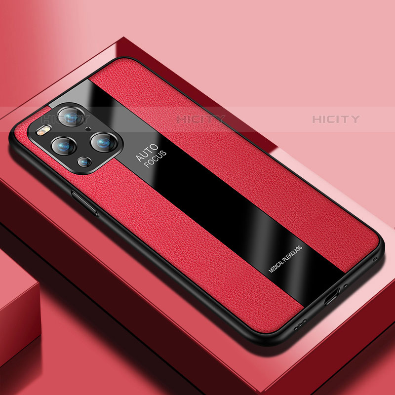 Coque Silicone Gel Motif Cuir Housse Etui S03 pour Oppo Find X3 Pro 5G Rouge Plus