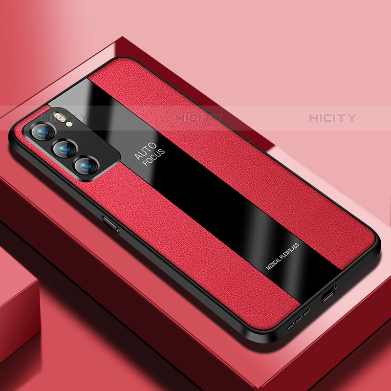 Coque Silicone Gel Motif Cuir Housse Etui S03 pour Oppo Reno6 5G Rouge Plus