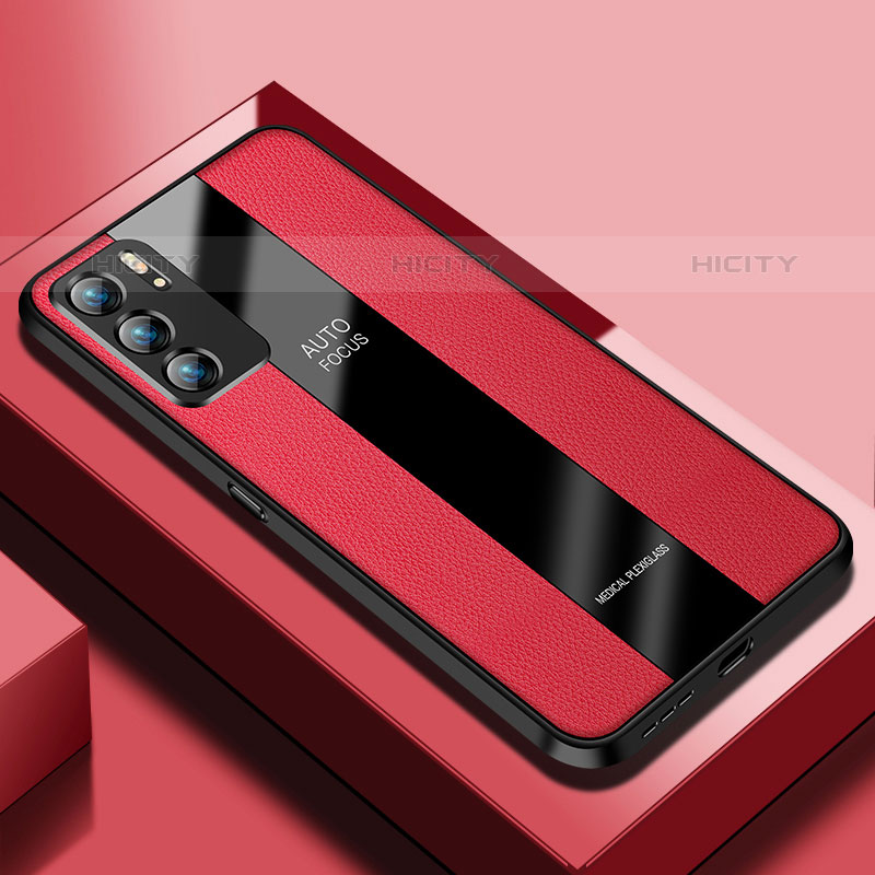 Coque Silicone Gel Motif Cuir Housse Etui S03 pour Oppo Reno6 Pro 5G India Rouge Plus