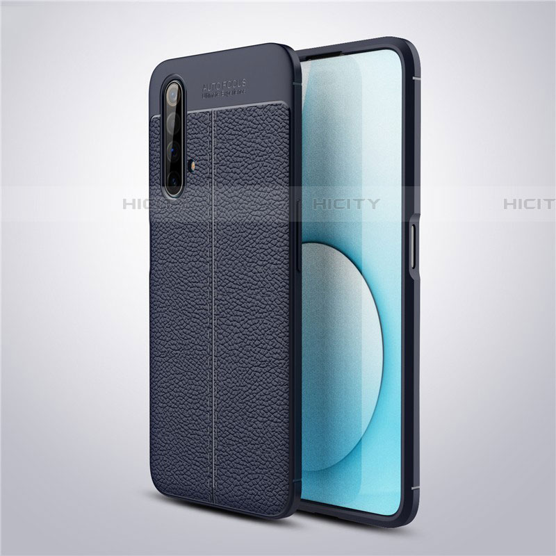 Coque Silicone Gel Motif Cuir Housse Etui S03 pour Realme X50t 5G Bleu Plus