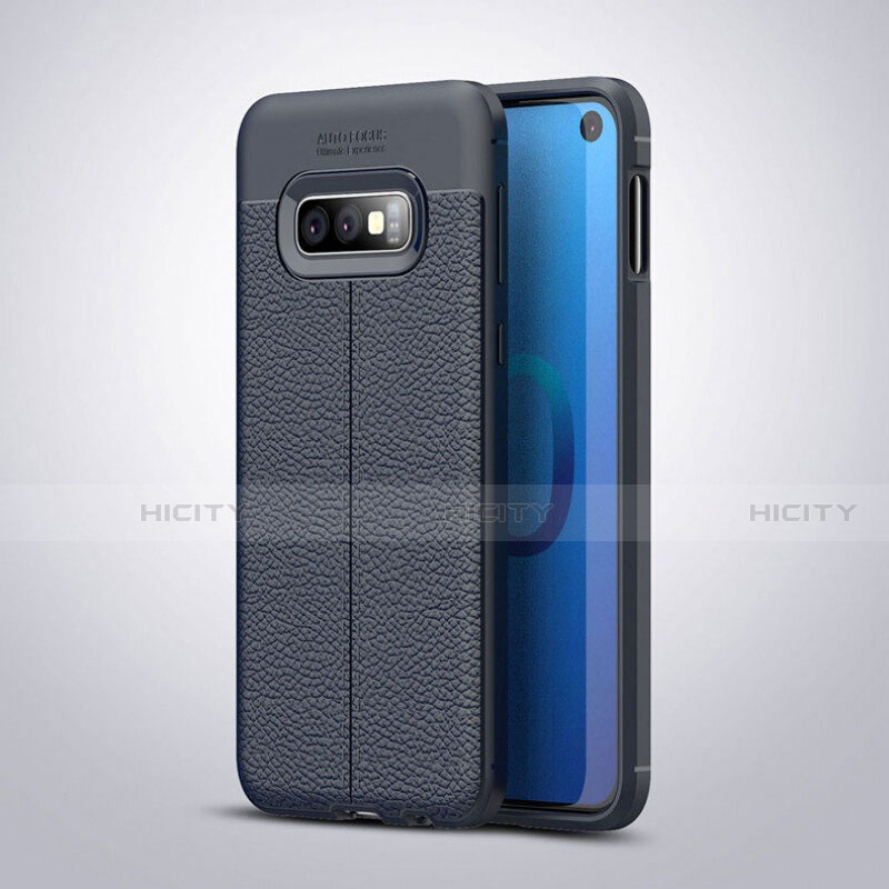 Coque Silicone Gel Motif Cuir Housse Etui S03 pour Samsung Galaxy S10e Bleu Plus