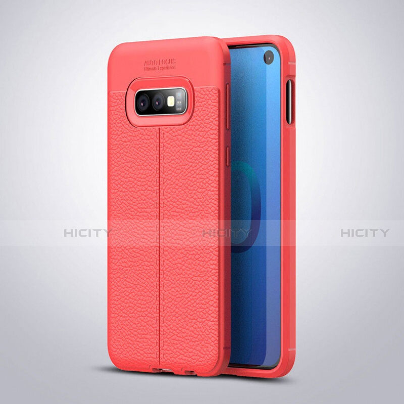 Coque Silicone Gel Motif Cuir Housse Etui S03 pour Samsung Galaxy S10e Rouge Plus