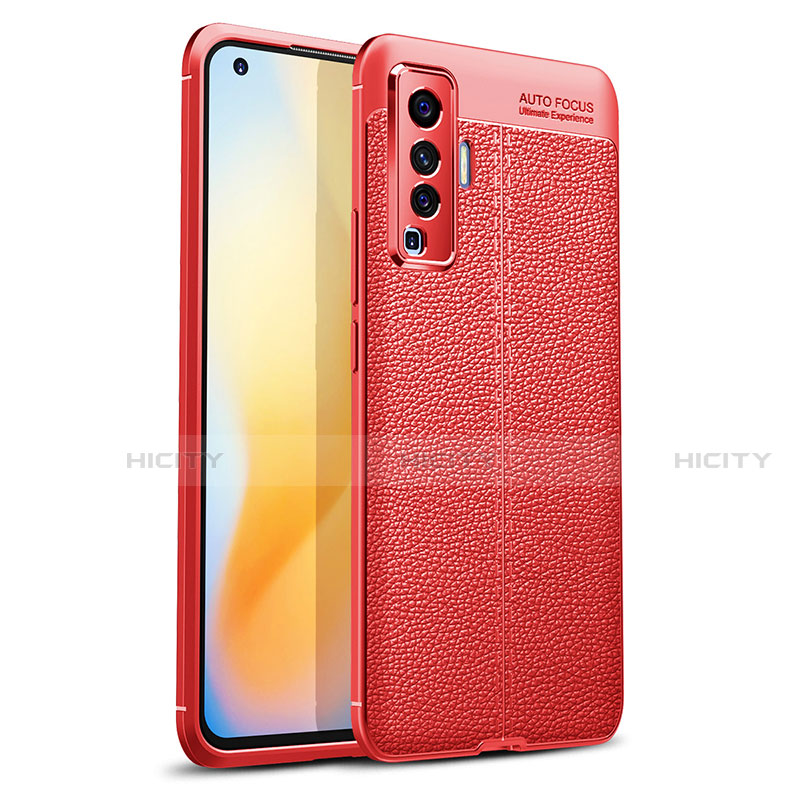 Coque Silicone Gel Motif Cuir Housse Etui S03 pour Vivo X50 5G Rouge Plus