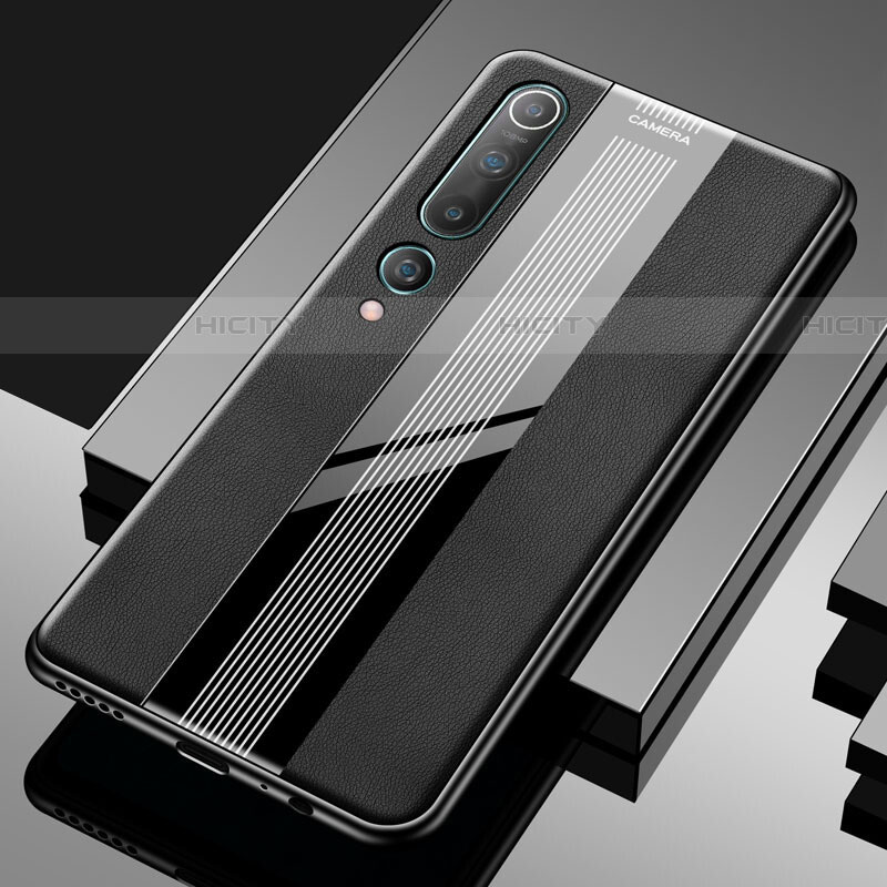 Coque Silicone Gel Motif Cuir Housse Etui S03 pour Xiaomi Mi 10 Noir Plus