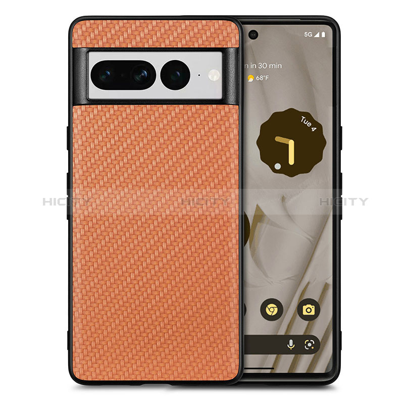 Coque Silicone Gel Motif Cuir Housse Etui S03D pour Google Pixel 7 Pro 5G Marron Plus