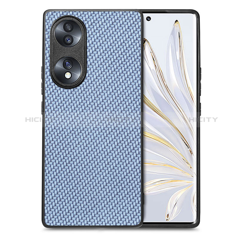 Coque Silicone Gel Motif Cuir Housse Etui S03D pour Huawei Honor 70 5G Bleu Plus