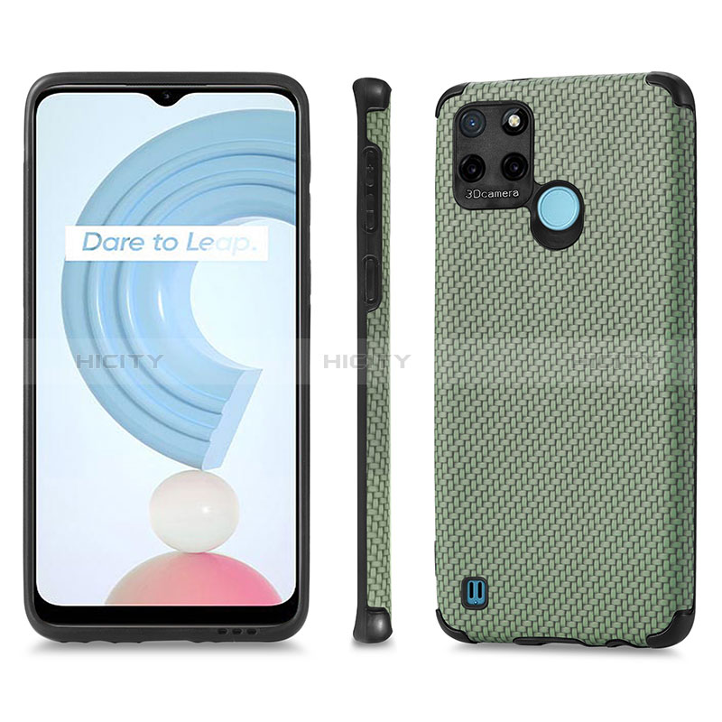 Coque Silicone Gel Motif Cuir Housse Etui S03D pour Realme C21Y Vert Plus