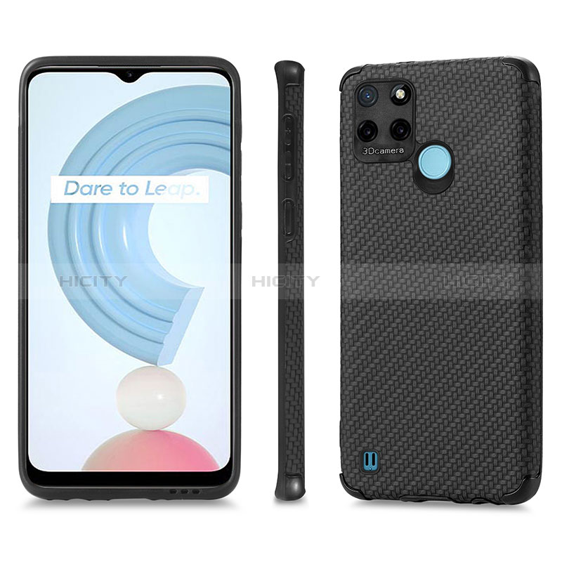 Coque Silicone Gel Motif Cuir Housse Etui S03D pour Realme C25Y India Noir Plus