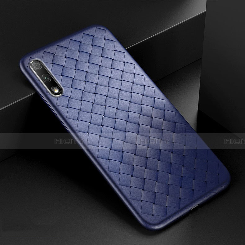 Coque Silicone Gel Motif Cuir Housse Etui S04 pour Huawei Honor 9X Bleu Plus