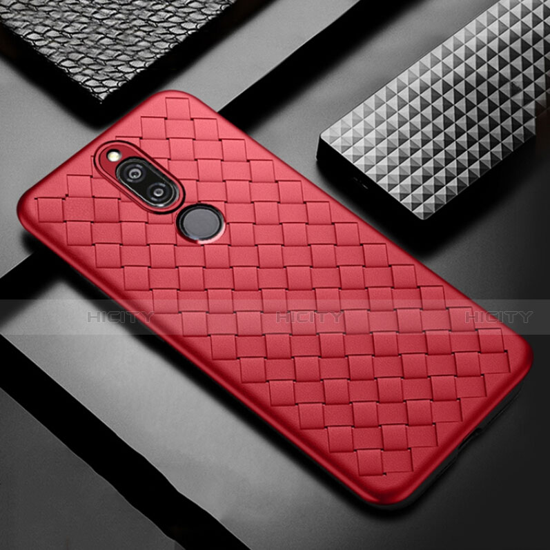 Coque Silicone Gel Motif Cuir Housse Etui S04 pour Huawei Mate 10 Lite Rouge Plus