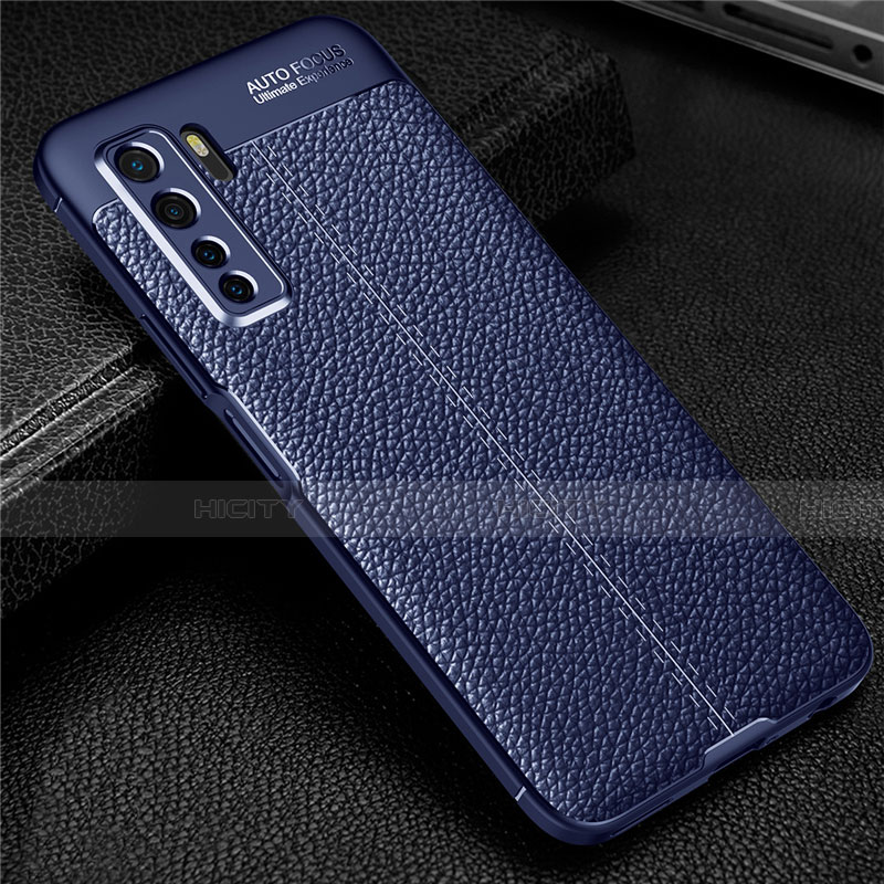 Coque Silicone Gel Motif Cuir Housse Etui S04 pour Huawei Nova 7 SE 5G Bleu Plus