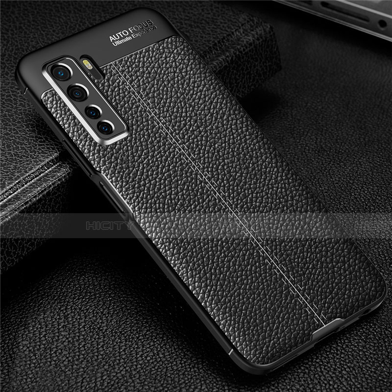 Coque Silicone Gel Motif Cuir Housse Etui S04 pour Huawei P40 Lite 5G Noir Plus